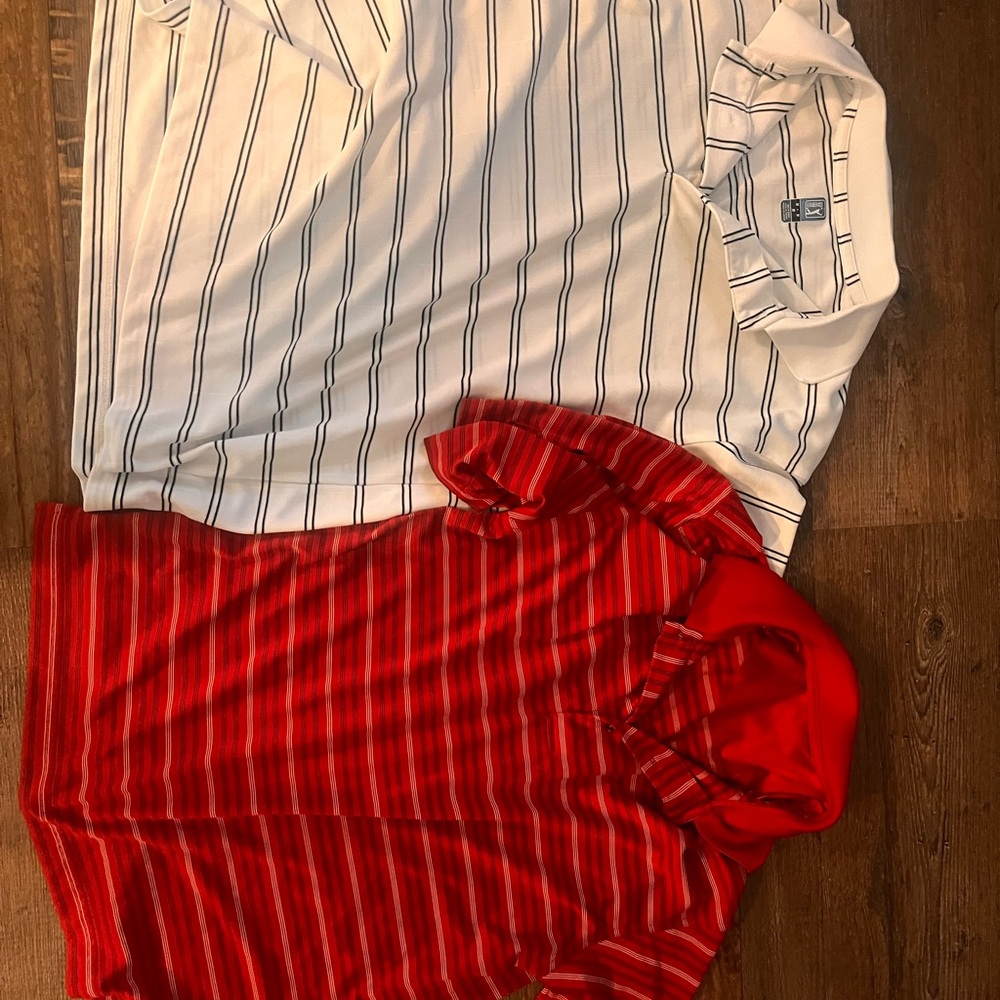 PGA Tour Men's Red and White Striped Polos